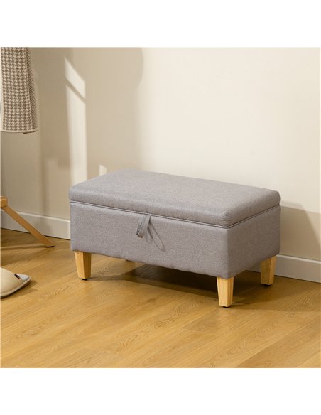 HOMCOM 30L Linen Storage Ottoman Padded Footstool with Rubberwood Legs for Storage Box, Bed End, Shoe Bench, Seating, Light Grey - pic 170035 | FastDaddyshop