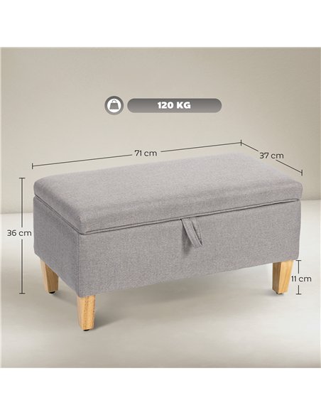 HOMCOM 30L Linen Storage Ottoman Padded Footstool with Rubberwood Legs for Storage Box, Bed End, Shoe Bench, Seating, Light Grey - pic 170036 | FastDaddyshop