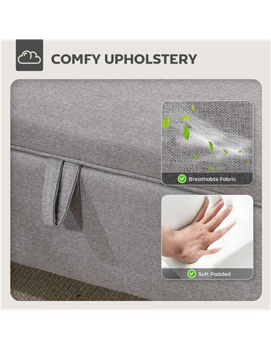 HOMCOM 30L Linen Storage Ottoman Padded Footstool with Rubberwood Legs for Storage Box, Bed End, Shoe Bench, Seating, Light Grey