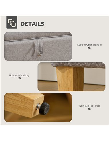 HOMCOM 30L Linen Storage Ottoman Padded Footstool with Rubberwood Legs for Storage Box, Bed End, Shoe Bench, Seating, Light Grey