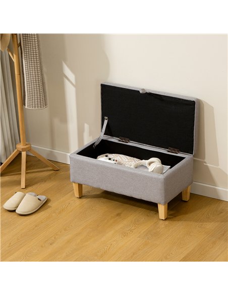 HOMCOM 30L Linen Storage Ottoman Padded Footstool with Rubberwood Legs for Storage Box, Bed End, Shoe Bench, Seating, Light Grey - pic 170040 | FastDaddyshop