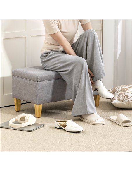 HOMCOM 30L Linen Storage Ottoman Padded Footstool with Rubberwood Legs for Storage Box, Bed End, Shoe Bench, Seating, Light Grey - pic 170041 | FastDaddyshop