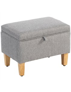 HOMCOM 16L Linen Storage Ottoman Padded Footstool with Rubberwood Legs for Storage Box, Bed End, Shoe Bench, Seating, Light Grey