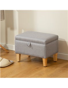 HOMCOM 16L Linen Storage Ottoman Padded Footstool with Rubberwood Legs for Storage Box, Bed End, Shoe Bench, Seating, Light Grey 2