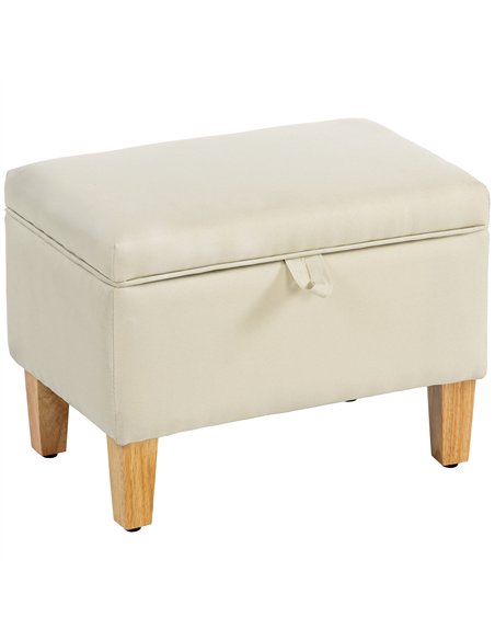 HOMCOM 16L Linen Storage Ottoman Padded Footstool with Rubberwood Legs for Storage Box, Bed End, Shoe Bench, Seating, Beige - pic 170052 | FastDaddyshop