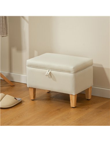 HOMCOM 16L Linen Storage Ottoman Padded Footstool with Rubberwood Legs for Storage Box, Bed End, Shoe Bench, Seating, Beige