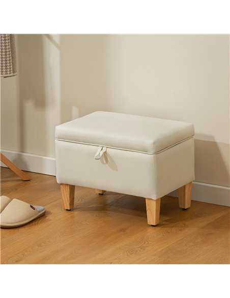 HOMCOM 16L Linen Storage Ottoman Padded Footstool with Rubberwood Legs for Storage Box, Bed End, Shoe Bench, Seating, Beige - pic 170053 | FastDaddyshop