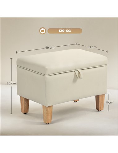 HOMCOM 16L Linen Storage Ottoman Padded Footstool with Rubberwood Legs for Storage Box, Bed End, Shoe Bench, Seating, Beige