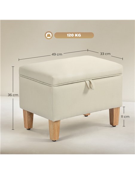 HOMCOM 16L Linen Storage Ottoman Padded Footstool with Rubberwood Legs for Storage Box, Bed End, Shoe Bench, Seating, Beige - pic 170054 | FastDaddyshop