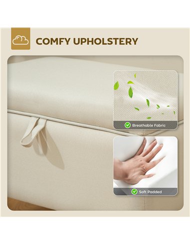 HOMCOM 16L Linen Storage Ottoman Padded Footstool with Rubberwood Legs for Storage Box, Bed End, Shoe Bench, Seating, Beige