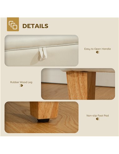 HOMCOM 16L Linen Storage Ottoman Padded Footstool with Rubberwood Legs for Storage Box, Bed End, Shoe Bench, Seating, Beige