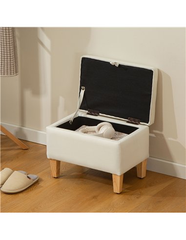HOMCOM 16L Linen Storage Ottoman Padded Footstool with Rubberwood Legs for Storage Box, Bed End, Shoe Bench, Seating, Beige