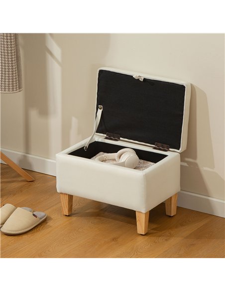HOMCOM 16L Linen Storage Ottoman Padded Footstool with Rubberwood Legs for Storage Box, Bed End, Shoe Bench, Seating, Beige - pic 170058 | FastDaddyshop