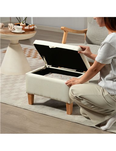 HOMCOM 16L Linen Storage Ottoman Padded Footstool with Rubberwood Legs for Storage Box, Bed End, Shoe Bench, Seating, Beige