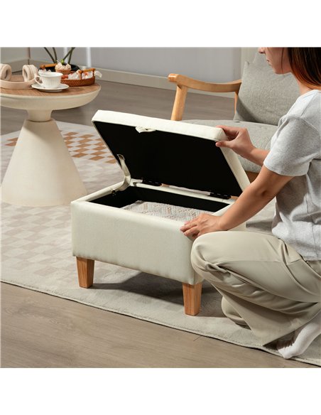 HOMCOM 16L Linen Storage Ottoman Padded Footstool with Rubberwood Legs for Storage Box, Bed End, Shoe Bench, Seating, Beige - pic 170059 | FastDaddyshop