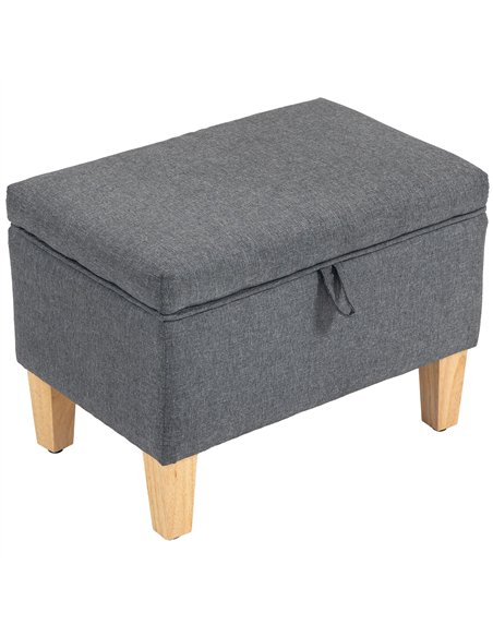 HOMCOM 16L Linen Storage Ottoman Padded Footstool with Rubberwood Legs for Storage Box, Bed End, Shoe Bench, Seating, Charcoal G - pic 170061 | FastDaddyshop