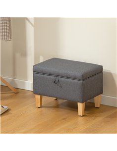 HOMCOM 16L Linen Storage Ottoman Padded Footstool with Rubberwood Legs for Storage Box, Bed End, Shoe Bench, Seating, Charcoal G 2