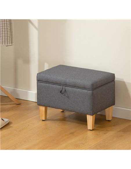 HOMCOM 16L Linen Storage Ottoman Padded Footstool with Rubberwood Legs for Storage Box, Bed End, Shoe Bench, Seating, Charcoal G - pic 170062 | FastDaddyshop