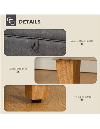 HOMCOM 16L Linen Storage Ottoman Padded Footstool with Rubberwood Legs for Storage Box, Bed End, Shoe Bench, Seating, Charcoal G