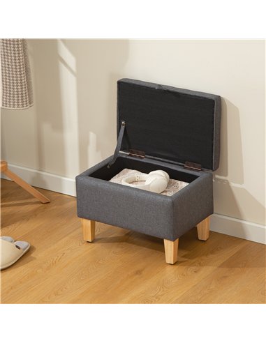 HOMCOM 16L Linen Storage Ottoman Padded Footstool with Rubberwood Legs for Storage Box, Bed End, Shoe Bench, Seating, Charcoal G