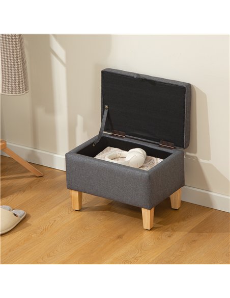HOMCOM 16L Linen Storage Ottoman Padded Footstool with Rubberwood Legs for Storage Box, Bed End, Shoe Bench, Seating, Charcoal G - pic 170067 | FastDaddyshop