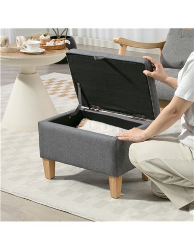 HOMCOM 16L Linen Storage Ottoman Padded Footstool with Rubberwood Legs for Storage Box, Bed End, Shoe Bench, Seating, Charcoal G