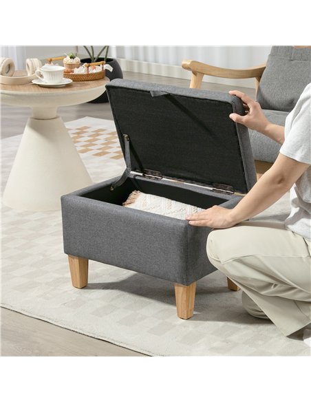 HOMCOM 16L Linen Storage Ottoman Padded Footstool with Rubberwood Legs for Storage Box, Bed End, Shoe Bench, Seating, Charcoal G - pic 170068 | FastDaddyshop