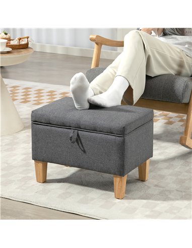 HOMCOM 16L Linen Storage Ottoman Padded Footstool with Rubberwood Legs for Storage Box, Bed End, Shoe Bench, Seating, Charcoal G