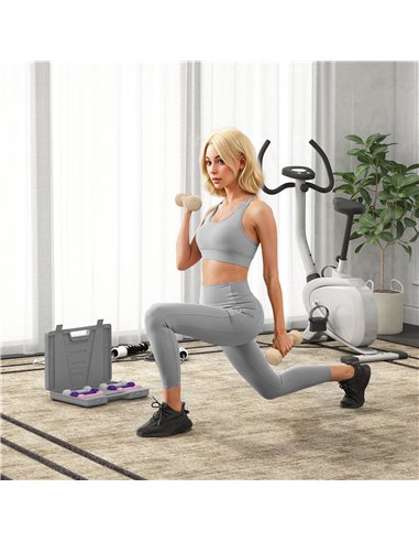 HOMCOM 10KG Dumbbells Set with Carry Case, Hand Weights for Women and Men Home Gym Weight Lifting Training, Pink, Purple, Grey, 