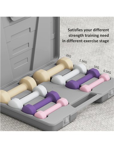 HOMCOM 10KG Dumbbells Set with Carry Case, Hand Weights for Women and Men Home Gym Weight Lifting Training, Pink, Purple, Grey, 