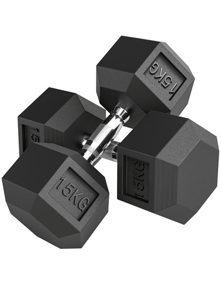 HOMCOM 2x15KG Rubber Hex Dumbbell Portable Hand Weights Dumbbell Home Gym - pic 170088 | FastDaddyshop