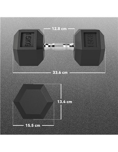 HOMCOM 2x15KG Rubber Hex Dumbbell Portable Hand Weights Dumbbell Home Gym