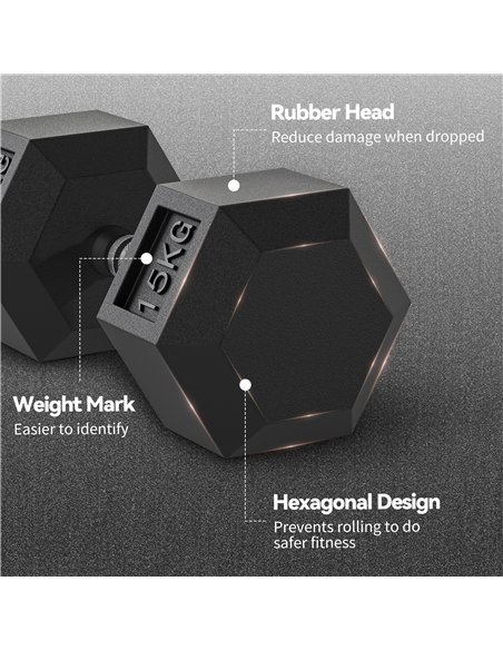 HOMCOM 2x15KG Rubber Hex Dumbbell Portable Hand Weights Dumbbell Home Gym - pic 170091 | FastDaddyshop