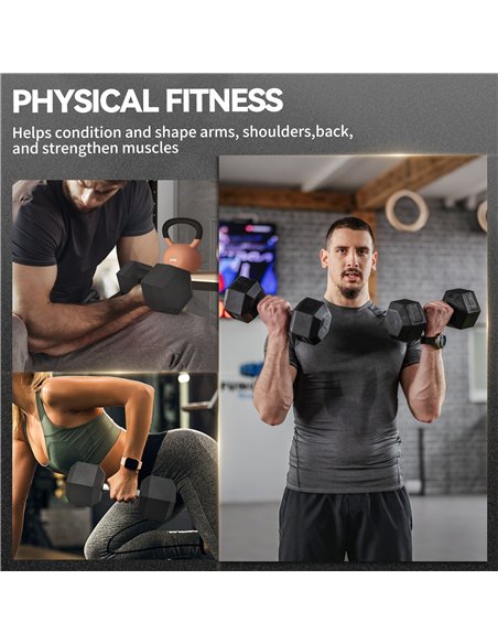 HOMCOM 2x15KG Rubber Hex Dumbbell Portable Hand Weights Dumbbell Home Gym - pic 170094 | FastDaddyshop