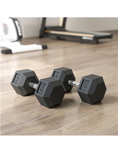 HOMCOM 2x15KG Rubber Hex Dumbbell Portable Hand Weights Dumbbell Home Gym