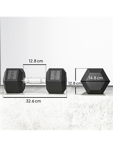 HOMCOM 2x12.5KG Rubber Hex Dumbbell Portable Hand Weights Dumbbell Home Gym