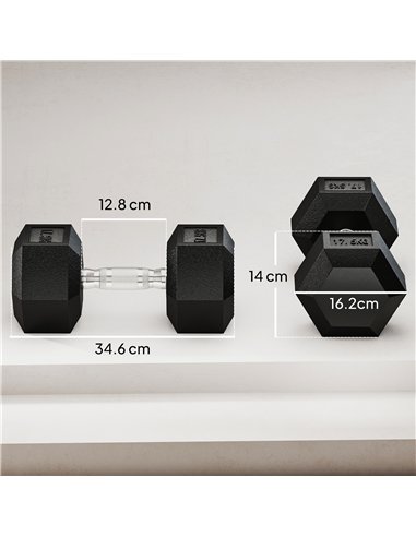 HOMCOM 2x17.5KG Rubber Hex Dumbbell Portable Hand Weights Dumbbell Home Gym