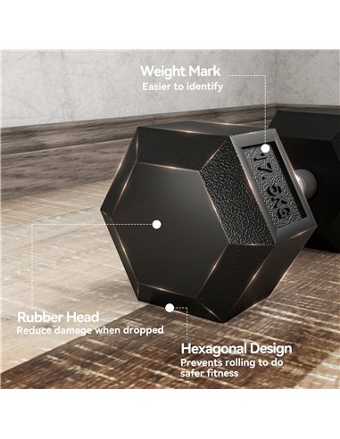 HOMCOM 2x17.5KG Rubber Hex Dumbbell Portable Hand Weights Dumbbell Home Gym