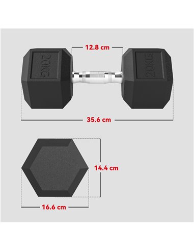 HOMCOM 2x20KG Rubber Hex Dumbbell Portable Hand Weights Dumbbell Home Gym