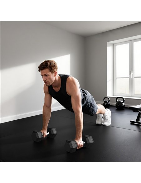 HOMCOM 2x20KG Rubber Hex Dumbbell Portable Hand Weights Dumbbell Home Gym - pic 170122 | FastDaddyshop