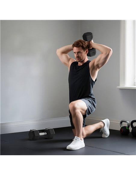 HOMCOM 2x20KG Rubber Hex Dumbbell Portable Hand Weights Dumbbell Home Gym - pic 170123 | FastDaddyshop