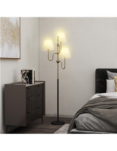 HOMCOM Floor Lamp, 165 cm Tall Standing Lamp with 3 Light and Foot Switch for Living Room, Bedroom, Bedside, Office, E27 Base Wi
