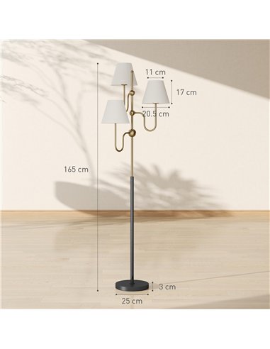 HOMCOM Floor Lamp, 165 cm Tall Standing Lamp with 3 Light and Foot Switch for Living Room, Bedroom, Bedside, Office, E27 Base Wi