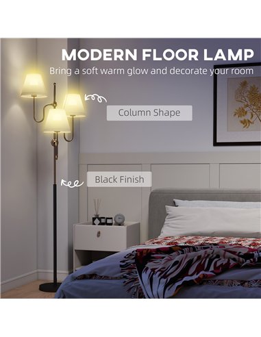 HOMCOM Floor Lamp, 165 cm Tall Standing Lamp with 3 Light and Foot Switch for Living Room, Bedroom, Bedside, Office, E27 Base Wi