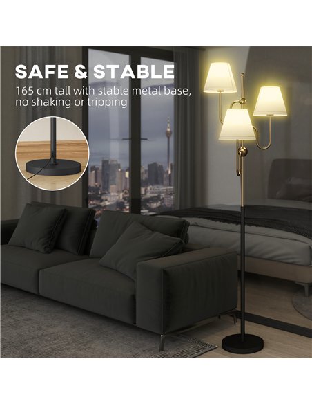 HOMCOM Floor Lamp, 165 cm Tall Standing Lamp with 3 Light and Foot Switch for Living Room, Bedroom, Bedside, Office, E27 Base Wi - pic 170128 | FastDaddyshop