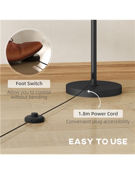 HOMCOM Floor Lamp, 165 cm Tall Standing Lamp with 3 Light and Foot Switch for Living Room, Bedroom, Bedside, Office, E27 Base Wi - pic 170129 | FastDaddyshop