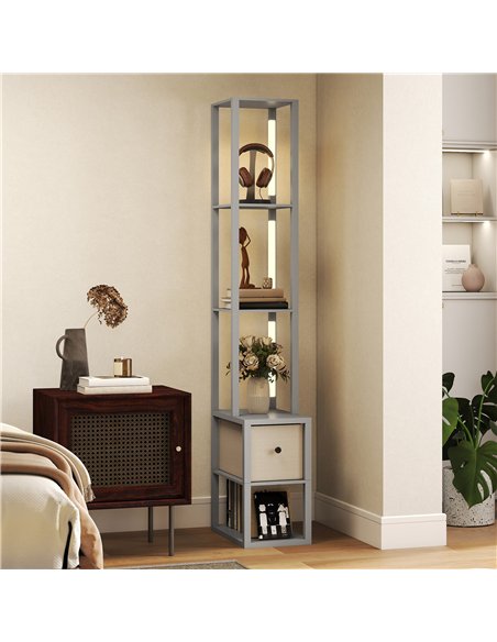 HOMCOM Floor Lamp with Shelves, LED Column Modern Standing Lamp with Fabric Drawer, Adjustable Brightness, Foot Switch for Livin - pic 170134 | FastDaddyshop