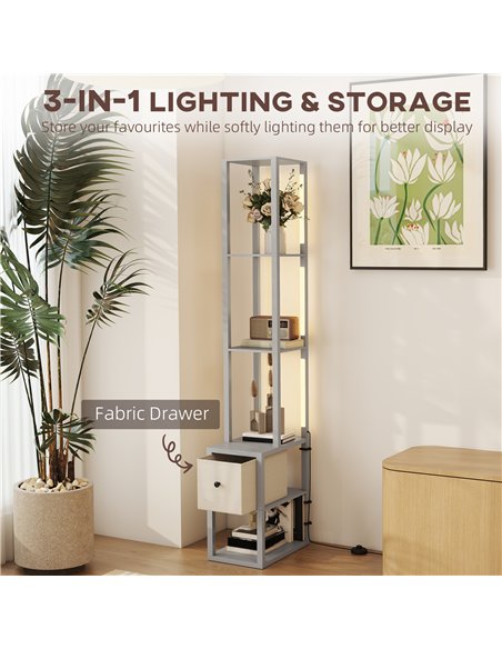 HOMCOM Floor Lamp with Shelves, LED Column Modern Standing Lamp with Fabric Drawer, Adjustable Brightness, Foot Switch for Livin - pic 170136 | FastDaddyshop
