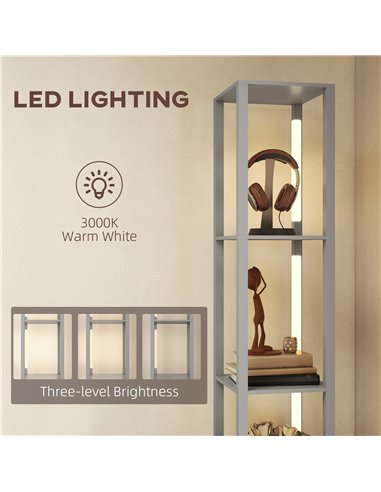 HOMCOM Floor Lamp with Shelves, LED Column Modern Standing Lamp with Fabric Drawer, Adjustable Brightness, Foot Switch for Livin