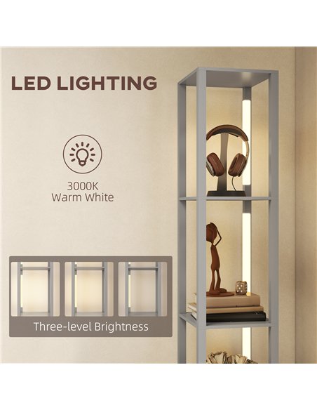 HOMCOM Floor Lamp with Shelves, LED Column Modern Standing Lamp with Fabric Drawer, Adjustable Brightness, Foot Switch for Livin - pic 170137 | FastDaddyshop